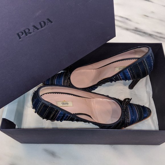 Prada Patch Ribbon Heel Stilettos Women's 9.5 / 10 - Picture 2 of 8